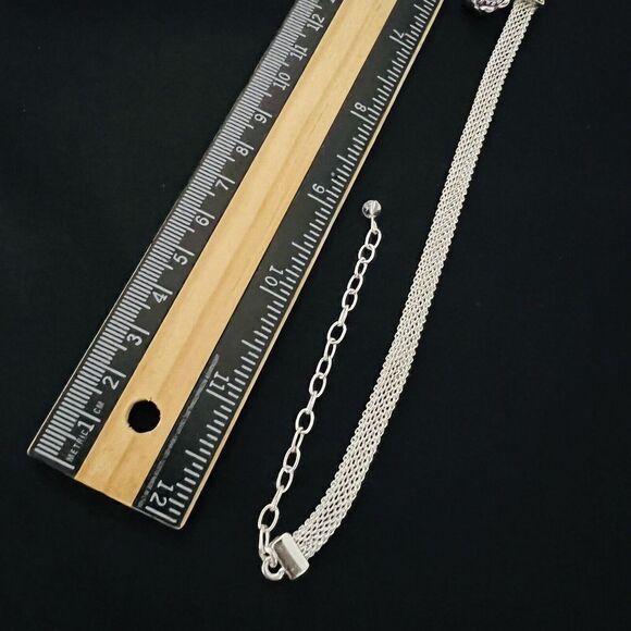 Beautiful Choker Silver Mesh Flower Pendant Purple Stone Fashion Necklace 1078 - Picture 9 of 10